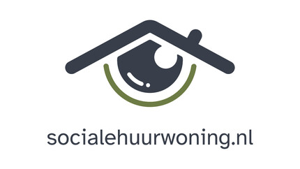 Logo van een huisdak dat over gaat in een oog met daaronder de website link socialehuurwoning.nl